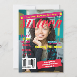 Sweet 16 Magazine Födelsedagsinbjudan Inbjudningar