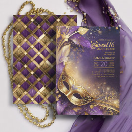Sweet 16 MasqueraLila Guld ID1032 Inbjudningar