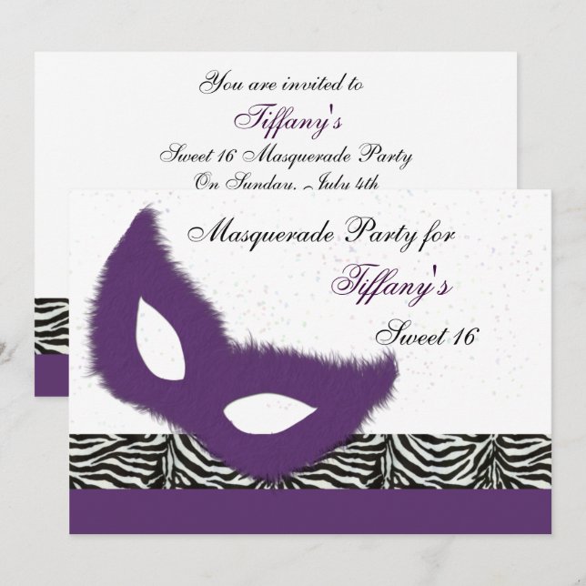 Sweet 16 Masqueraparkinbjudning Inbjudningar (Fram/baksida)