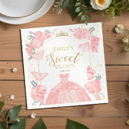 Sweet 16 Napkins Butterfly Rosa Dress Blommigt Pappersservett