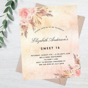 Sweet 16 pampasgräs rosé budget inbjudan flygblad