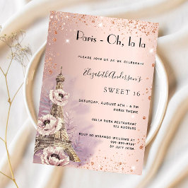 Sweet 16 Paris rose gold Eiffel tower Inbjudningar