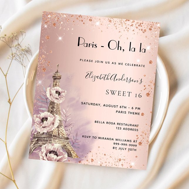 Sweet 16 Paris rose gold Eiffel tower invitation (Skapare uppladdad)