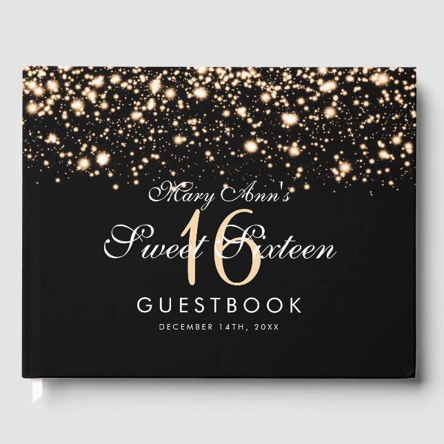 Sweet 16 Party Guestbook Midnight Glam Guld Gästböcker (Framsida)