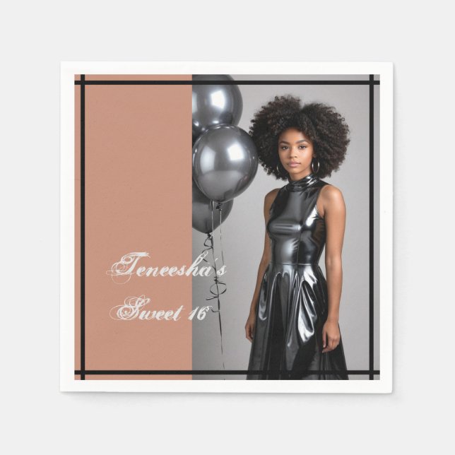 sweet 16 party paper napkin mocha brown pappersservett (Framsidan)