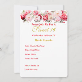 Sweet 16  Personalised Floral Invitation Meddelande