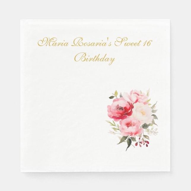 Sweet 16 Personalized Floral Tableware Pappersservett (Framsidan)