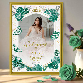 Sweet 16 Photo Welcome Sign Butterfly Grönt Poster