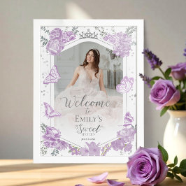 Sweet 16 Photo Welcome Sign Butterfly Lavender Poster
