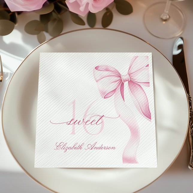 Sweet 16 Pink Bow Napkins Pappersservett (Skapare uppladdad)