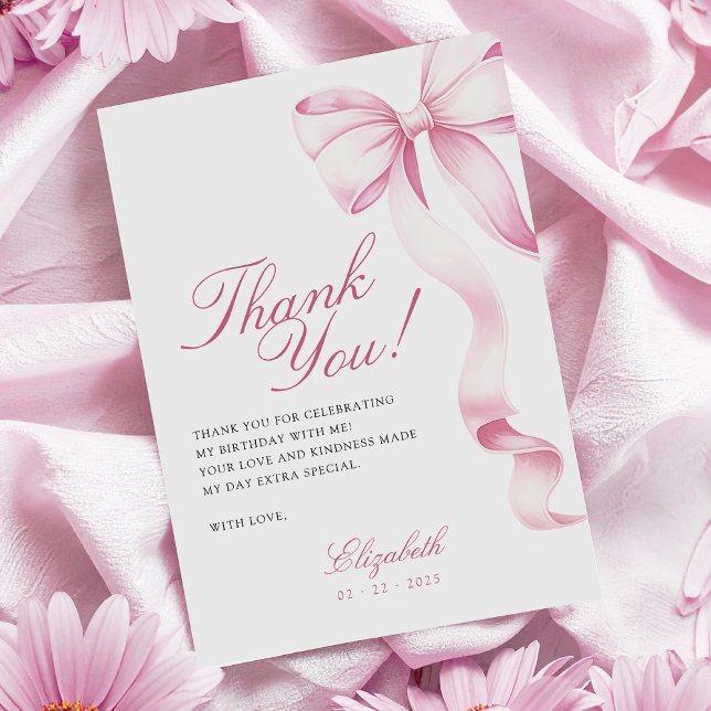 Sweet 16 Pink Bow Thank You Card Tack Kort (Skapare uppladdad)