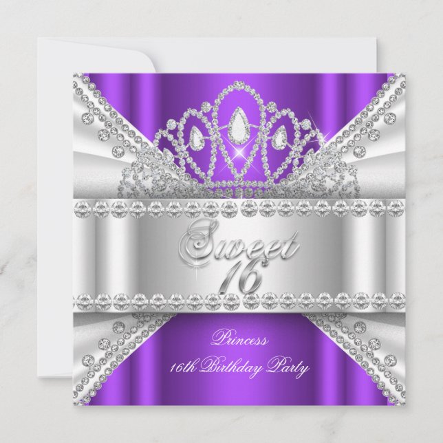 Sweet 16 Princess Lila White Diamond Tiara Inbjudningar (Framsida)