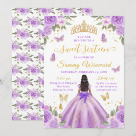 Sweet 16 Purple Princess African American Girl Inbjudningar