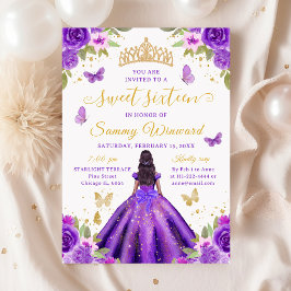 Sweet 16 Purple Princess African American Girl Inbjudningar