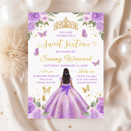 Sweet 16 Purple Princess African American Girl Inbjudningar