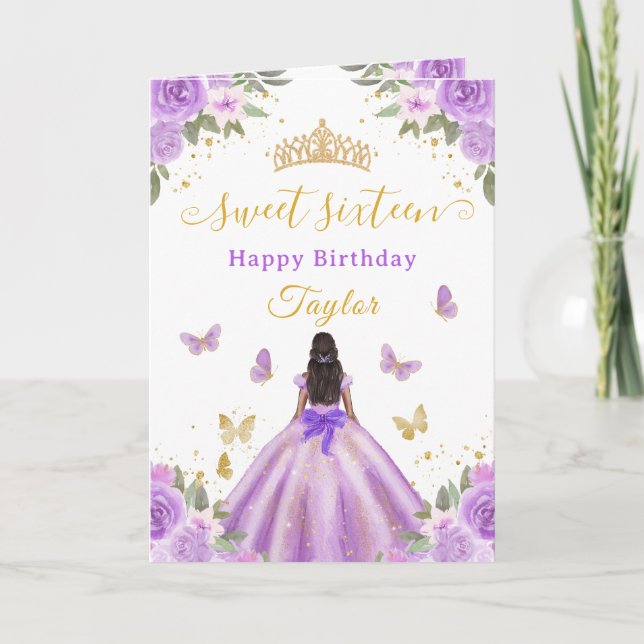 Sweet 16 Purple Princess African American Girl Kort (Framsida)