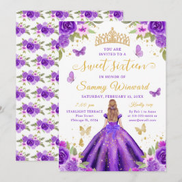 Sweet 16 Purple Princess Blonde Girl Inbjudningar