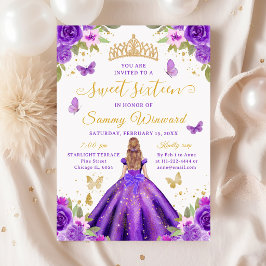 Sweet 16 Purple Princess Blonde Girl Inbjudningar