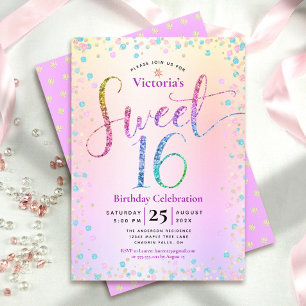 Sweet 16 Rainbow Glitter Confetti Ombre Birthday Inbjudningar