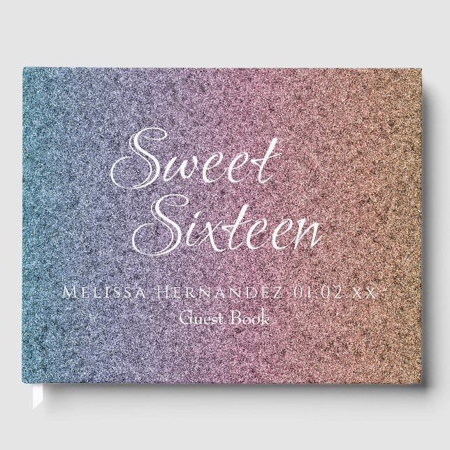 Sweet 16 Rainbow Glitter Script Princess Gästböcker (Framsida)