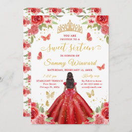 Sweet 16 Red Princess African American Girl Inbjudningar
