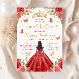 Sweet 16 Red Princess African American Girl Inbjudningar