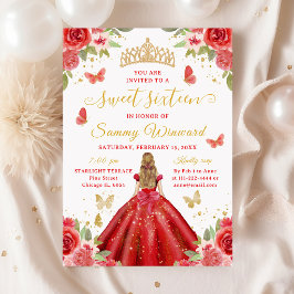 Sweet 16 Red Princess Blonde Girl Inbjudningar