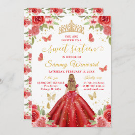 Sweet 16 Red Princess Blonde Girl Inbjudningar