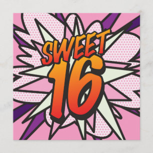 SWEET 16 Rolig Retro Serietidning Födelsedagsfest Inbjudningar