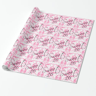 Sweet 16 Rosa Damask Girly Födelsedagsfest Presentpapper