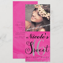 Sweet 16 Rosa Silver & Svart Foto Inbjudan