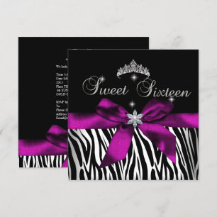 Sweet 16 Rosa Zebra Svart Vitt Diamanter Inbjudningar