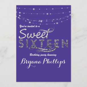Sweet 16 Royal Blå Glitter Silvers Party Glam Inbjudningar