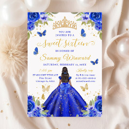 Sweet 16 Royal Blue Princess African American Girl Inbjudningar