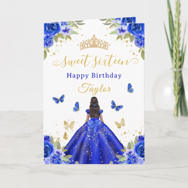 Sweet 16 Royal Blue Princess African American Girl Kort (Framsida)