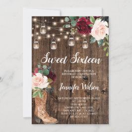 Sweet 16 Rustic Boho Blommigt String Ljus cinati Inbjudningar