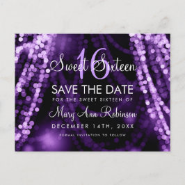 Sweet 16 "Save the Date" Lila String Ljus Meddelande Vykort