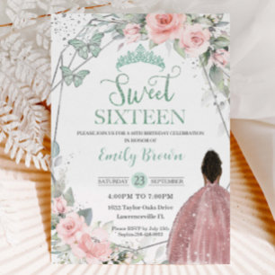 Sweet 16 Sexton Birthday Blommigt Mint Grönt Inbjudningar