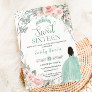 Sweet 16 Sexton Birthday Blommigt Mint Grönt Inbjudningar