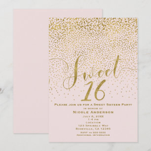 SWEET 16 Sexton Blush Rosa & Guld Konfetti Inbjudningar