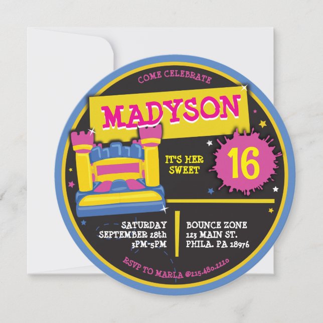 Sweet 16 Sexton BOUNCE HOUSE CASTLE PRINCESS Inbjudningar (Framsida)