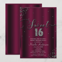 SWEET 16 Sexton Burgundisk Silver Konfetti Hörnor