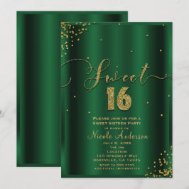 SWEET 16 Sexton Emerald & Guld Konfetti Hörn Inbjudningar