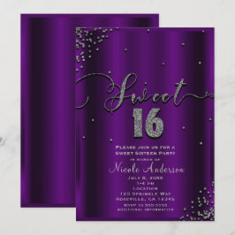 SWEET 16 Sexton Purple & Silver Konfettihörn Inbjudningar