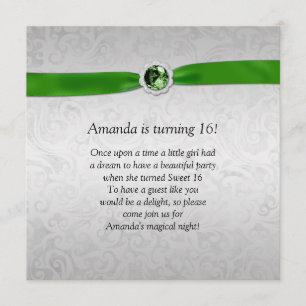 Sweet 16 Silver Emerald Grönt Ribbon Gemstone Inbjudningar