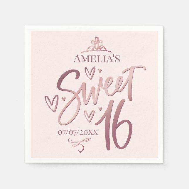 Sweet 16 Sixteen rose gold Pappersservett (Framsidan)