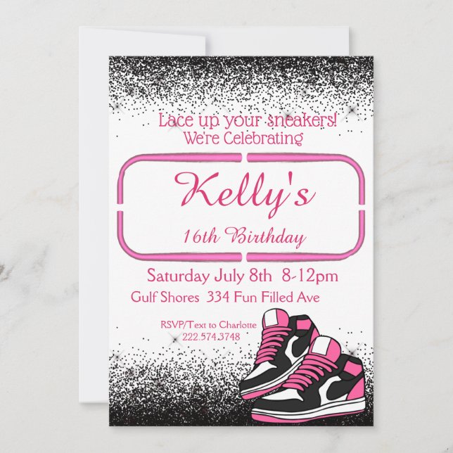 Sweet 16 Sneaker Birthday, Glitter Inbjudningar (Framsida)