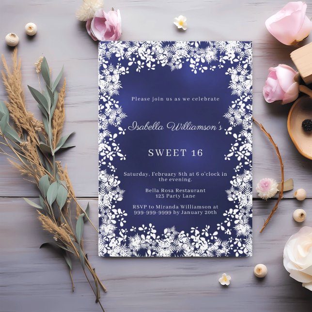 Sweet 16 snowflakes blue elegant winter party inbjudningar (Skapare uppladdad)