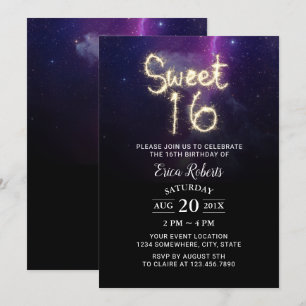 Sweet 16 Sparkler Summer Stars Födelsedagsfest Inbjudningar