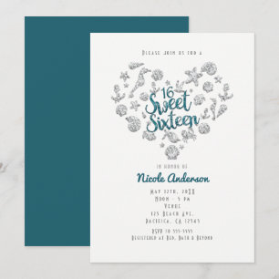 SWEET 16 Strand Glam Diamanthjärta Inbjudningar